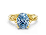 Yellow gold Fancy Blue Oval Cut Diamond Solitaire Twist Band Prong Setting Ring_79