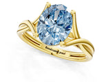 Yellow gold Fancy Blue Oval Cut Diamond Solitaire Twist Band Prong Setting Ring_80