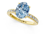 Yellow gold Fancy Blue Oval  Cut Diamond Solitaire with Pave Band and Four-Prong Setting 1