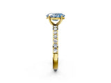 Yellow gold Fancy Blue Oval  Cut Diamond Solitaire with Pave Band and Four-Prong Setting 2