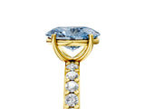 Yellow gold Fancy Blue Oval  Cut Diamond Solitaire with Pave Band and Four-Prong Setting 5