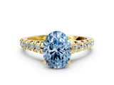 Yellow gold Fancy Blue Oval  Cut Diamond Solitaire with Pave Band and Four-Prong Setting_146