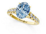 Yellow gold Fancy Blue Oval  Cut Diamond Solitaire with Pave Band and Four-Prong Setting_147
