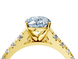 Yellow gold Fancy Blue Oval  Cut Diamond Solitaire with Pave Band and Four-Prong Setting_150