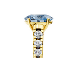 Yellow gold Fancy Blue Oval  Cut Diamond Solitaire with Pave Band and Four-Prong Setting_151