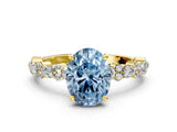 Yellow gold Fancy Blue Oval Cut Diamond Solitaire with Side Stones, Pave Band, Four-Prong Setting_126