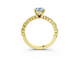 Yellow gold Fancy Blue Oval Cut Diamond Solitaire with Side Stones, Pave Band, Four-Prong Setting_129