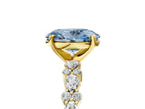 Yellow gold Fancy Blue Oval Cut Diamond Solitaire with Side Stones, Pave Band, Four-Prong Setting_131