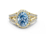 Yellow gold Fancy Blue Oval Cut Diamond Split Shank Halo Ring with Four-Prong Setting_59
