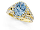 Yellow gold Fancy Blue Oval Cut Diamond Split Shank Halo Ring with Four-Prong Setting_60