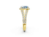 Yellow gold Fancy Blue Oval Cut Diamond Split Shank Halo Ring with Four-Prong Setting_61