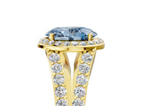Yellow gold Fancy Blue Oval Cut Diamond Split Shank Halo Ring with Four-Prong Setting_64