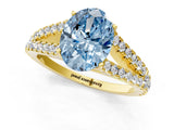 Yellow gold Fancy Blue Oval Cut Diamond Split Shank Pavé Engagement Ring with Four-Prong Setting_81