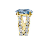 Yellow gold Fancy Blue Oval Cut Diamond Split Shank Pavé Engagement Ring with Four-Prong Setting_85
