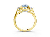 Yellow gold Fancy Blue Oval Cut Diamond Three-Stone Engagement Ring with Prong Setting and Pavé Band_3