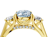 Yellow gold Fancy Blue Oval Cut Diamond Three-Stone Engagement Ring with Prong Setting and Pavé Band_4
