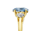Yellow gold Fancy Blue Oval Cut Diamond Three-Stone Engagement Ring with Prong Setting and Pavé Band_5