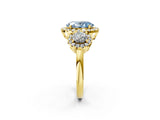 Yellow gold Fancy Blue Oval Cut Diamond Three-Stone Halo Ring with Prong Setting and Pavé Accents_2