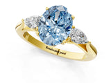 Yellow gold Fancy Blue Oval Cut Diamond Three-Stone Ring with Pear Side Stones and Four-Prong Setting_85