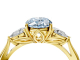 Yellow gold Fancy Blue Oval Cut Diamond Three-Stone Ring with Pear Side Stones and Four-Prong Setting_88