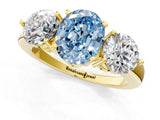 Yellow gold Fancy Blue Oval Cut Diamond Three-Stone Ring with Prong Setting and Classic Band_106