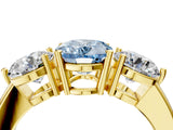 Yellow gold Fancy Blue Oval Cut Diamond Three-Stone Ring with Prong Setting and Classic Band_109