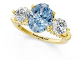 Yellow gold Fancy Blue Oval Cut Diamond Three-Stone Ring with Prong Setting and Pavé Band_1