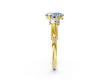 Yellow gold Fancy Blue Oval Cut Diamond Three-Stone Ring with Prong Setting and Pavé Band_2