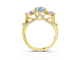 Yellow gold Fancy Blue Oval Cut Diamond Three-Stone Ring with Prong Setting and Pavé Band_3