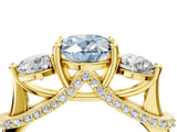 Yellow gold Fancy Blue Oval Cut Diamond Three-Stone Ring with Prong Setting and Pavé Band_4