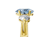 Yellow gold Fancy Blue Oval Cut Diamond Three-Stone Ring with Prong Setting and Pavé Band_5