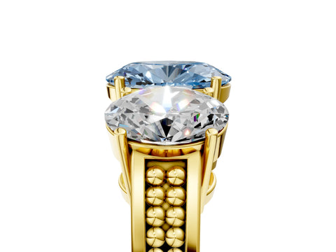 Yellow gold Fancy Blue Oval Cut Diamond Three-Stone Ring with Prong Setting and Textured Band_11