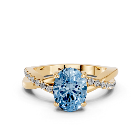 Yellow gold Fancy Blue Oval  Cut Diamond Twist Band Solitaire with Prong Setting_11