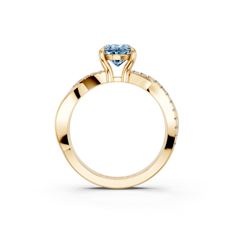 Yellow gold Fancy Blue Oval  Cut Diamond Twist Band Solitaire with Prong Setting_5