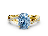Yellow gold Fancy Blue Oval  Cut Diamond Twisted Band Engagement Ring with Prong Setting_3