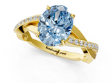 Yellow gold Fancy Blue Oval  Cut Diamond Twisted Band Engagement Ring with Prong Setting_4