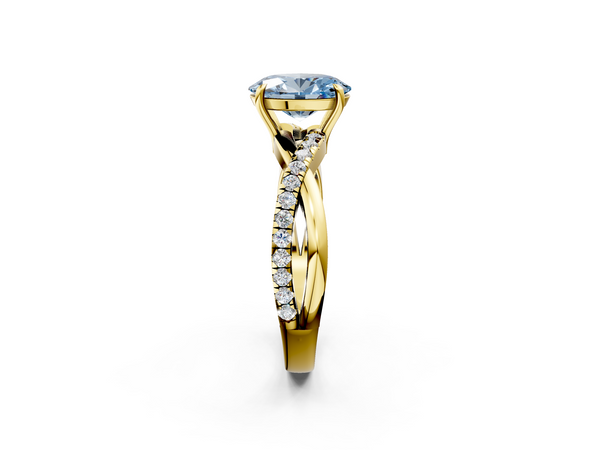 Yellow gold Fancy Blue Oval  Cut Diamond Twisted Band with Pavé Setting and Four-Prong Setting