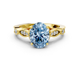 Yellow gold Fancy Blue Oval  Cut Diamond with Milgrain Marquise and Bezel Accents on a Solitaire Band with Prong Setting_205