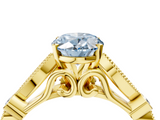 Yellow gold Fancy Blue Oval  Cut Diamond with Milgrain Marquise and Bezel Accents on a Solitaire Band with Prong Setting_209