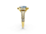 Yellow gold Fancy Blue Oval  Cut Double Halo Diamond Engagement Ring with Pave Band and Four-Prong Setting 2