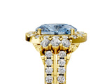 Yellow gold Fancy Blue Oval  Cut Double Halo Diamond Engagement Ring with Pave Band and Four-Prong Setting 5