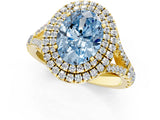 Yellow gold Fancy Blue Oval  Cut Double Halo Split Shank Diamond Ring with Prong Setting_50