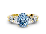 Yellow gold Fancy Blue Oval  Cut Five-Stone Prong Set Diamond Ring with Classic Band_32