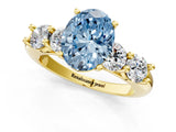 Yellow gold Fancy Blue Oval  Cut Five-Stone Prong Set Diamond Ring with Classic Band_33