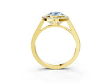 Yellow gold Fancy Blue Oval Cut Halo Bezel Diamond Pave Band Ring_3