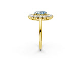Yellow gold Fancy Blue Oval Cut Halo Cluster Diamond Ring with Pave Band and Four-Prong Setting_14