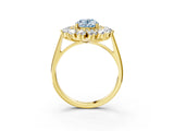 Yellow gold Fancy Blue Oval Cut Halo Cluster Diamond Ring with Pave Band and Four-Prong Setting_15