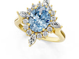 Yellow gold Fancy Blue Oval Cut Halo Diamond Cluster Ring with Marquise and Round Stones on a White Gold Band with Prong Setting_1