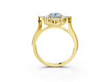 Yellow gold Fancy Blue Oval Cut Halo Diamond Cluster Ring with Marquise and Round Stones on a White Gold Band with Prong Setting_3