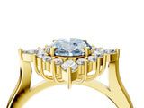 Yellow gold Fancy Blue Oval Cut Halo Diamond Cluster Ring with Marquise and Round Stones on a White Gold Band with Prong Setting_4